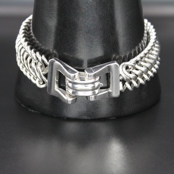 Vintage Signed CORO PEGASUS Thick Link Bracelet Silver Tone 7.5" Long 1950s - Picture 10 of 15